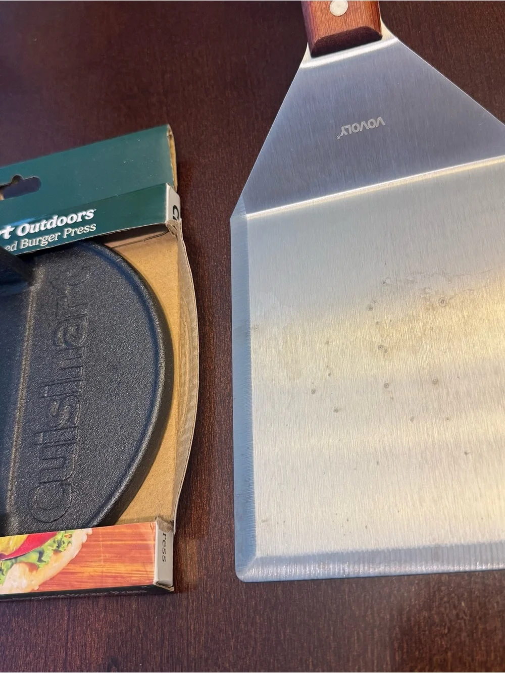 Set of two Blackstone Griddle Utensils - Spatula and Cast Iron burger press
